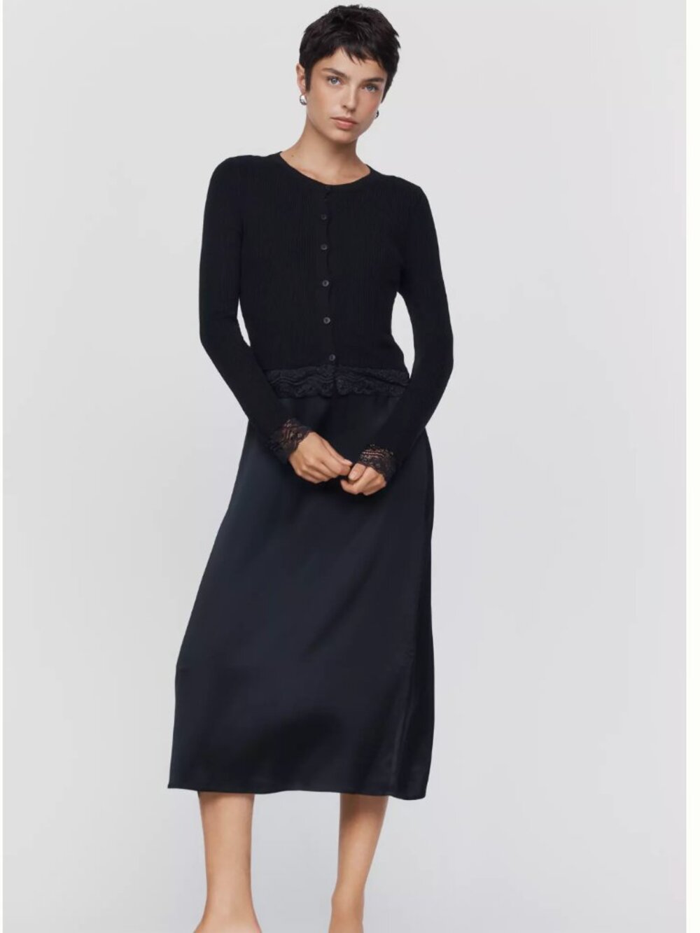 By Anthropologie Twofer Cardigan Midi Dress (NWT, Black, 2X)